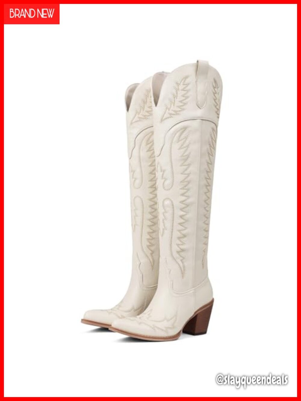 Over The Knee Western Cowboy Boots Pointed Toe Block Heel Embroidered